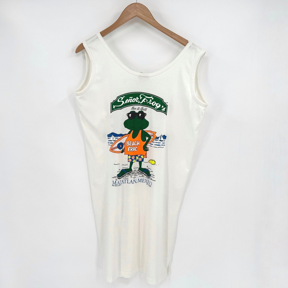 Vintage‎ Senor Frog's Mazatlan Mexico Graphic White Tank Top Coverup Women's